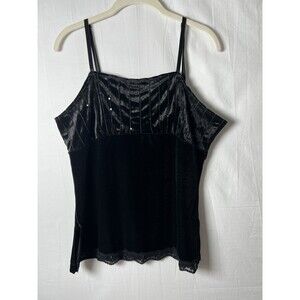 No Boundaries Black Velvet Milkmaid Cami Tank Lace Trim Y2K Goth Party Top L